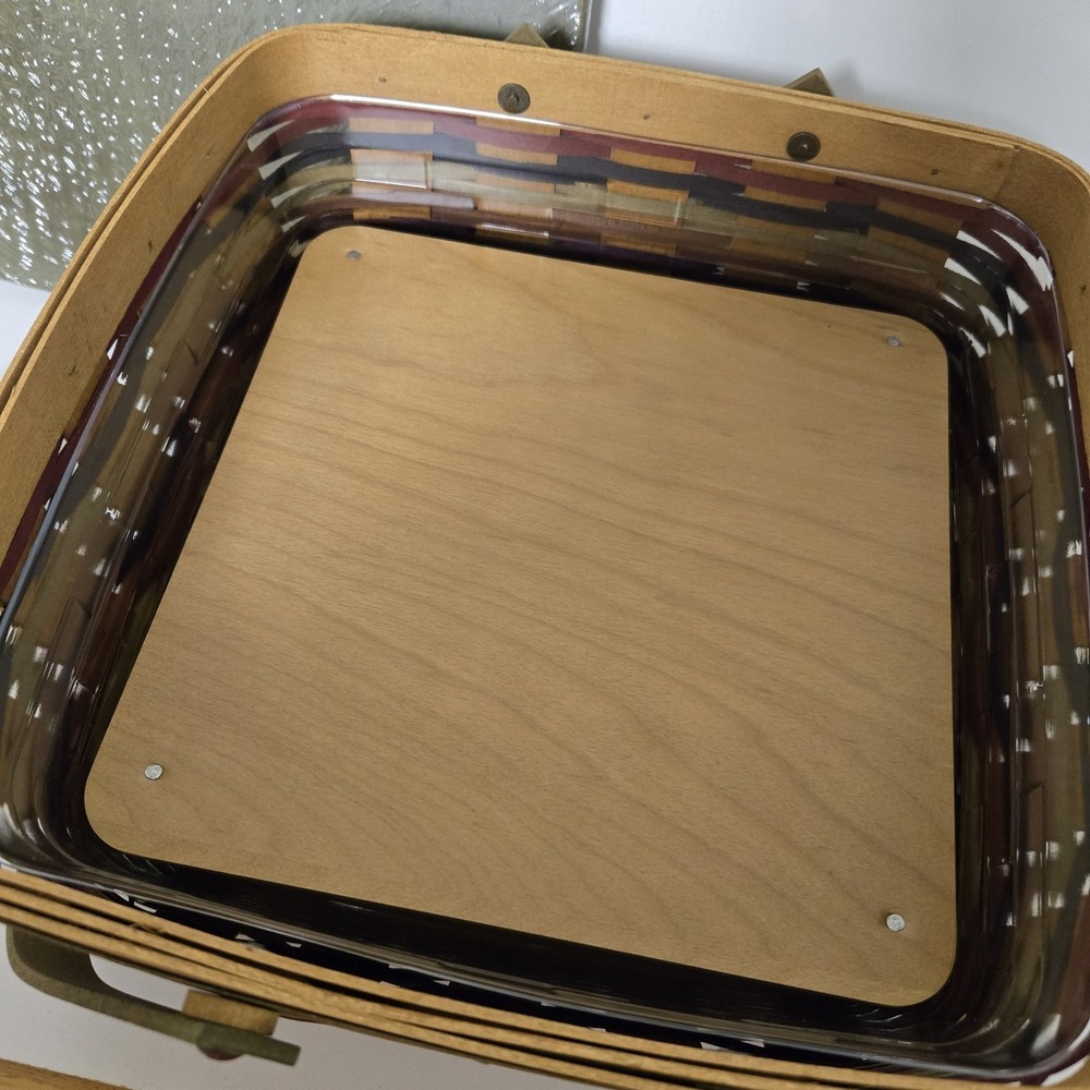 Longaberger 2008 Multicolored Pie Cake Basket w/ Lid Liner Riser 12x 12 NEW - Picture 4 of 8